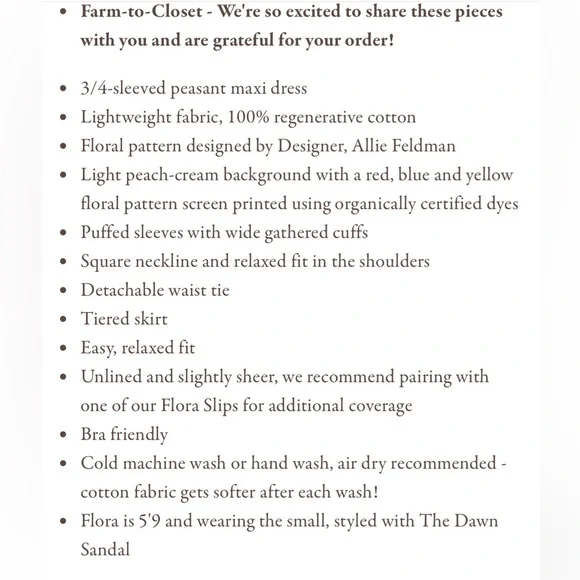 🚨 S O L D 🚨 NWT Christy Dawn Bianca Carnelian Aster Garden S - Picture 11 of 11